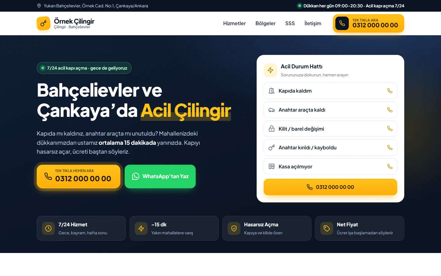 Örnek Çilingir sitesinin bilgisayardaki görünümü