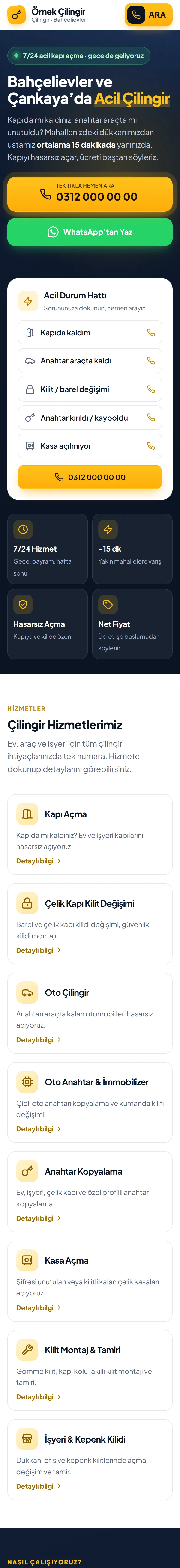 Örnek Çilingir sitesinin telefondaki görünümü